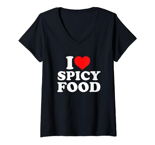 I Love Spicy Food T-Shirt avec Col en V