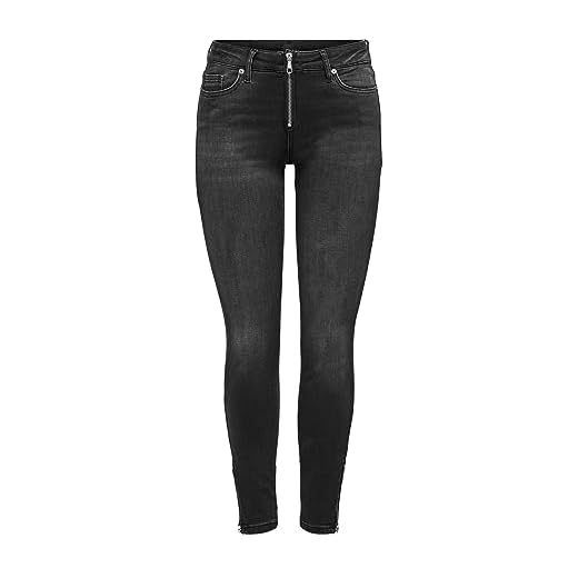 ONLY Damer Onlblush Life Mid Zip W Skin A DNM Rea Jeans, Mörkgrå denim, L