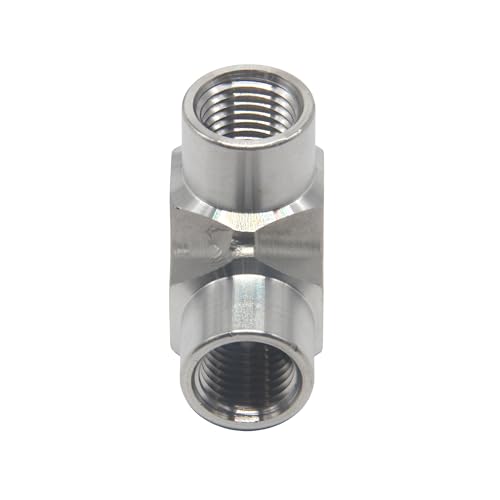 Image of HFS(R) 2PCS /PAK 3 /8 inch NPT Female 3 Way Tee, 304 Stainless Steel Forged Pipe Fitting Street Tee (3 /8 inch FNPT, 2PCS)