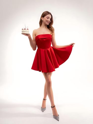 Strapless Homecoming Dresses 2025 with Pockets Satin A Line Short Wedding Party Formal Dress ZXLPD0043