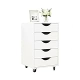 Relaxdays Rollcontainer, 5 Schubladen, HBT: 66,5x40x40 cm, Aktenschrank auf Rollen, Bürocontainer Schreibtisch, weiß