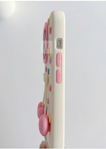 Image of MIDOS Cute 3D Cherry Heart Charm Phone Case for iPhone 14 Pro Max Soft Silicone Protective Cover with Pastel Hearts and Bow Design Girls Case for iPhone 14 Pro Max