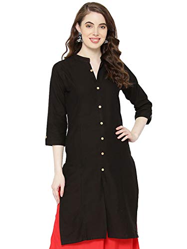 Vastraa Fusion Straight Cotton Flex Kurta/Kurti for Women -Black - Size-M