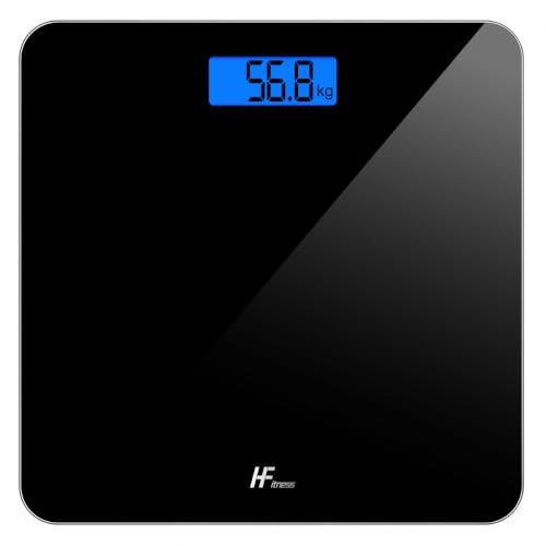HomeFashion HFitness Large 28×28cm Bathroom Scales for Body Weight Digital Weighing Scales 180kg High Precision Weight Scale with Backlit Display Black