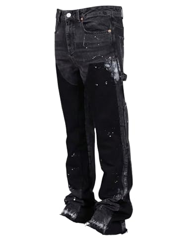GORGLITTER Men's Distressed Skinny Jeans Stacked Ripped Raw Hem Slim Fit Denim Pants