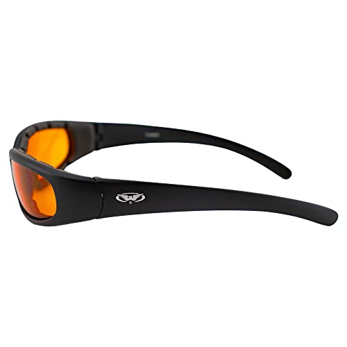 Global Vision Chicago Padded Motorcycle Safety Sunglasses For Men & Women Black Frame w/Orange Lens & RX-ABLE3