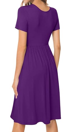 Image of DB MOON Women Summer Casual Short Sleeve Dresses Empire Waist Dress with Pockets