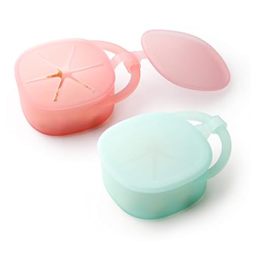 Mengdababy Snack Cups for Toddlers, Baby Snack Containers, 100% Food Grade Silicone with No Fillers, Square See-thru Snack Holder with Attached Lid, BPA Free Blue Pink 7oz