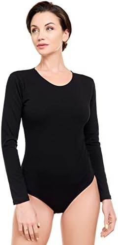 Evoni Damen Body langarm I blickdichter Bodysuit mit Rundhals für Frauen I Langarmbody in verschiedenen Farben I Body Shaper aus Baumwolle I Jumpsuit