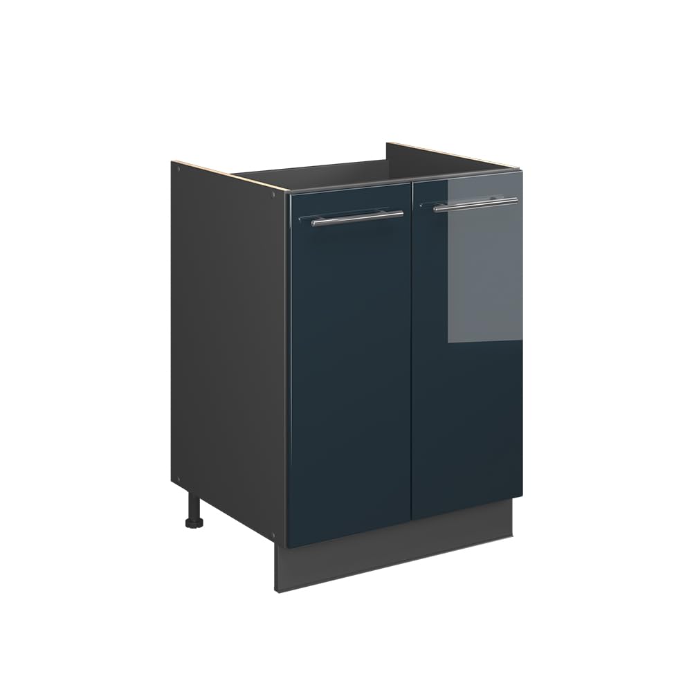 Vicco Sink base cabinet Fame-Line, Dark blue high gloss/Anthracite, 60 cm
