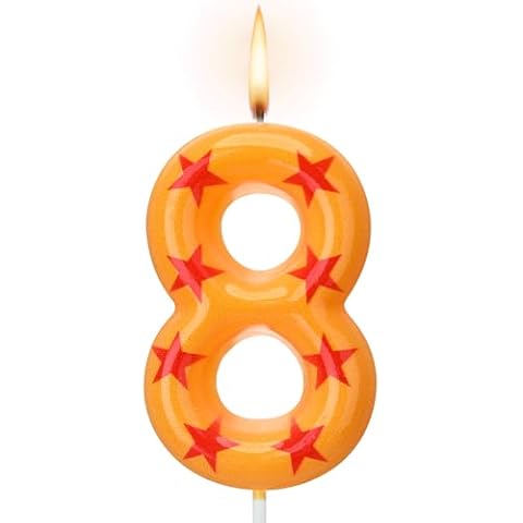 Conelist Number 8 Anime Theme Birthday Number Candles Yellow and Red Stars Print Birthday Cake Topper Candles Numeral Birthday Candle for Boy Husband Party Decor Supplies Cover