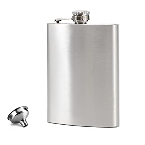 Flasque de 237 ml avec entonnoir et tasses, flasque d'alcool, acier inoxydable 304 de qualité alimentaire, emballage cadeau, cadeau pour homme, convient pour la randonnée et les fêtes (argenté) Cover