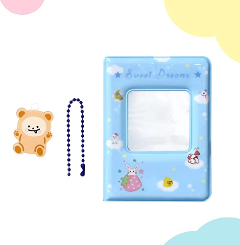 3 Zoll Kpop Fotokartenhalter Buch, Mini Fotoalbum Kpop Fotokartenhalter, quadratischer hohler Fotokartenhalter Kpop Album 40 Taschen mit schönem Anhänger für Fotosammlung (Blau)