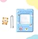 3 Zoll Kpop Fotokartenhalter Buch, Mini Fotoalbum Kpop Fotokartenhalter, quadratischer hohler Fotokartenhalter Kpop Album 40 Taschen mit schönem Anhänger für Fotosammlung (Blau)