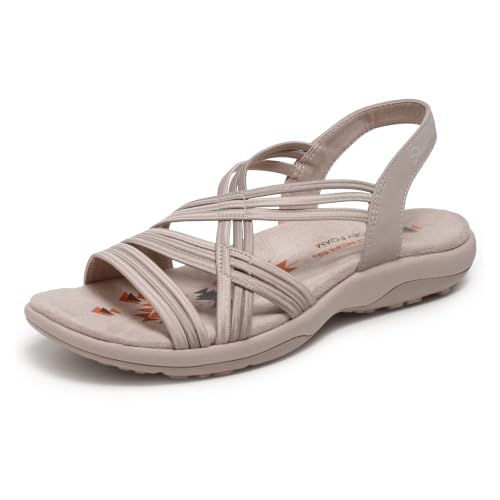 Image of Skechers Women's Reggae Slim Simply Stretch Sandal | Skechers Memory Foam Footbed, Stretch Fit, Machine Washable, Vegan, Strappy Gore Slingback Sandal