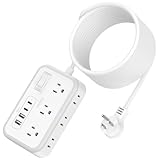 Flat Plug Extension Cord 25 ft, Surge Protector Power Strip, Outlet Extender with 6 Outlets 4 USB Ports, Overload Protection, Long Extension Cord with Multiple Outlets for Indoor, Home, Office, White