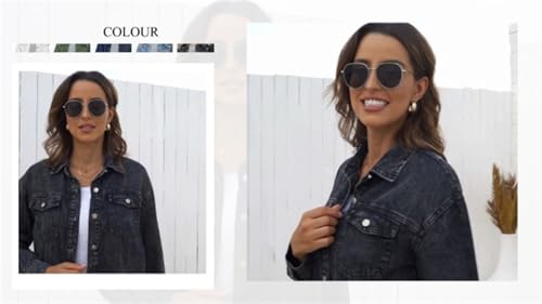 Expectatioin Jacket, Women's Casual Denim Button down Distressed Jacket, Denim Shirt Jacket Long Sleeve Shacket Coat4