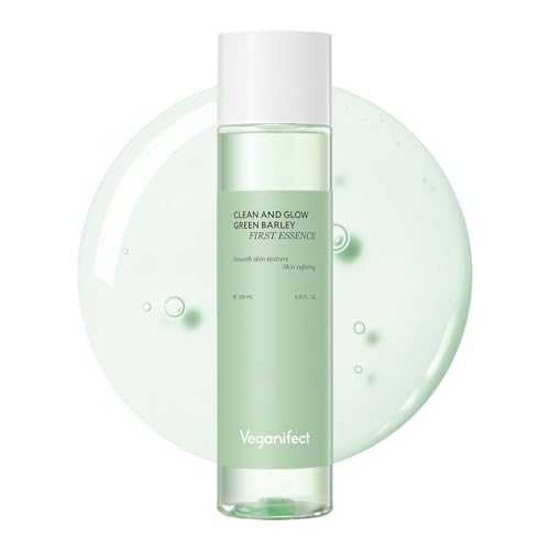 VEGANIFECT Green Barley First Essence Deep Hydration & Smooth Skin Texture with AHA and Rice Gently Removes Sebum Low-Irritation Vegan Korean Skincare for Glowing Skin 200ml / 6.76 fl oz