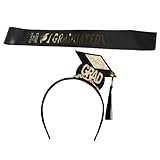 BESPORTBLE Diadema y Banda Graduación Mini Birrete, Conjunto 2 Piezas para Fiesta y Fotos de Graduación, Faja de Hombro Ajustable, Decoración para Evento Estudiantil