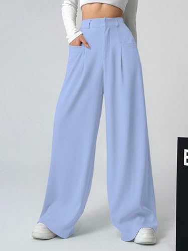 Image of Shasmi Women's Loose Mid Rise Solid, Pleated Trousers, Wide Leg Pocket Casual Long Korean Trousers Pant (146)