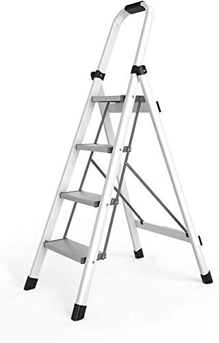 Taburete Plegable portátil - Escalera Multiusos de 4 peldaños, Plataforma Ligera con Estante de Almacenamiento para la Cocina, el baño y el hogar - Compacto y fácil de Guardar, bla