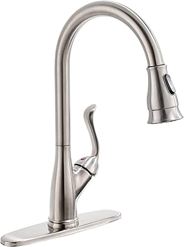 APPASO Kitchen Faucet with Pull Down Sprayer Brushed Nickel Stainless Steel - Single Handle High Arc Pull Out Spray Head Single Hole Kitchen Faucets with Deck Plate