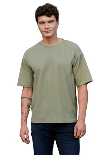 Image of Zilcon Mens Solid Unique Design Tshirt for Men - Round Neck Loose Fit Drop Shoulder Polo Mens T-Shirt