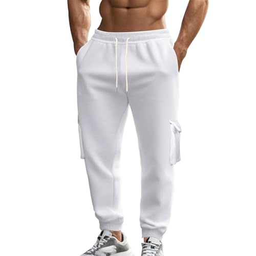 Men's Cargo Pants Loose Fit Straight Leg Baggy Trousers with Multi Pockets Trendy Casual Elastic Waist Cargo Jogger