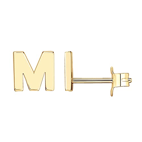 PAVOI 14K Yellow Gold Plated 925 Sterling Silver Alphabet Letter Earrings | Initial Earrings | Letter M