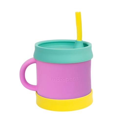 Image of morepeas The Everything Sippy with Straw - Silicone Training Cup for Baby & Toddler Led Weaning - Spill Resistant, Suction Base & Easy Grip Handle (8oz)