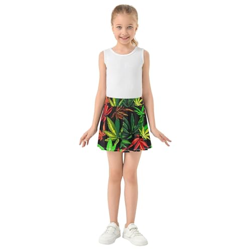 Custom Athletic Shorts Girls Skorts Skirts with Shorts Flowy Skort Cannabis Leaves Red Green 4t3