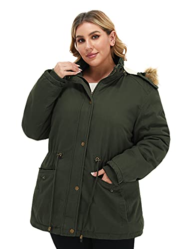 Soularge Women's Winter Plus Size Thick Fur Hooded Coat(Army green,2X) — view 2