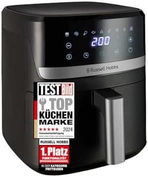 Russell Hobbs Heißluftfritteuse XL, Satisfry 5,5 l, Schwarz, 27621-56 | Kompaktes Gehäuse und sehr leiser Betrieb, 9 Programme für vielseitiges Garen, TouchScreen und automatische