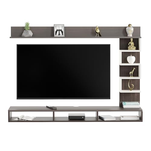 Image of FURNEASER Dettlet Modern Engineered Wood Wall Mounted TV Entertainment Unit for 43 inch TV | Floating TV Cabinet with Open Storage Shelves Racks for Set Top Box, Books & Decor (Wenge & White)