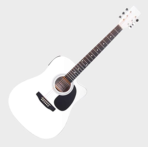 Classic Cantabile WS-10WH-CE Guitare Folk Blanc Avec Micro - Les Beatles, Paul McCartney, John Lennon, RIngo Starr, George Harrison Classic Cantabile WS-10WH-CE Guitare Folk Blanc Avec Micro