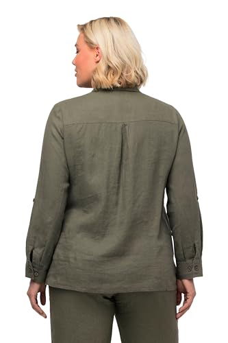 Ulla Popken Camicette Da Donna In Lino, Verde Loden, 56/58 It - 2