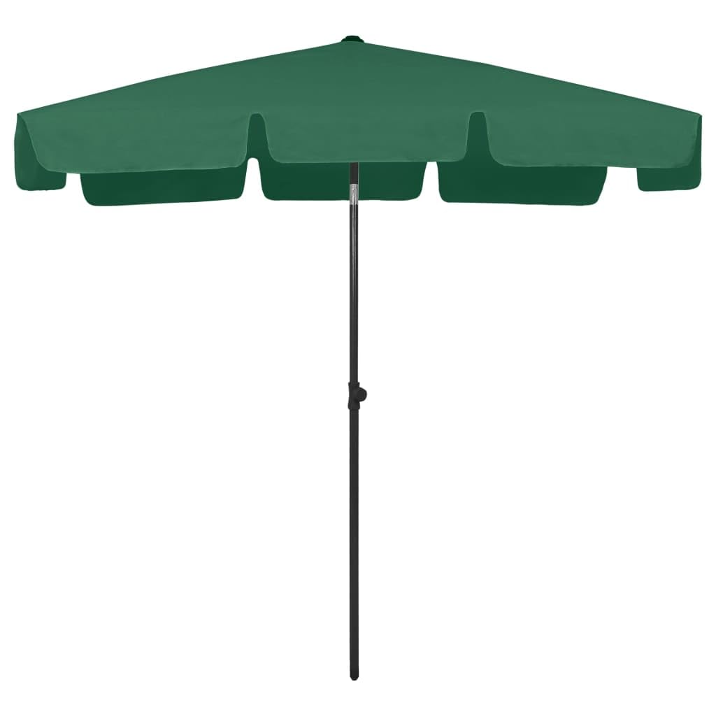 Zielony parasol plażowy 200 x 125 cm z ochroną przed promieniowaniem UV i blaknięciem, pochylany i regulowany na wysokość, wykonany z wytrzymałego poliestru