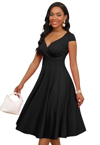MarryUP Women Short 1950s Retro Vintage Cocktail Wedding Guest Tea Party Dress for Women Black 2XL : Clothing, Shoes & Jewelry