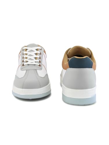 Image of STANPHORD Men's Colourblock Chunky Lightweight Lace-Up Sneakers | Casual Synthetic Leather Shoes with PU Cushioned Insole & Non-Slip Rubber Sole | Comfortable Round Toe Walking Footwear Built for Men Seeking Trendy Street Style with All-Day Comfort | Ideal for Office, Travel, Weekend & Daily Wear | Available in White Grey | UK Sizes 6-11