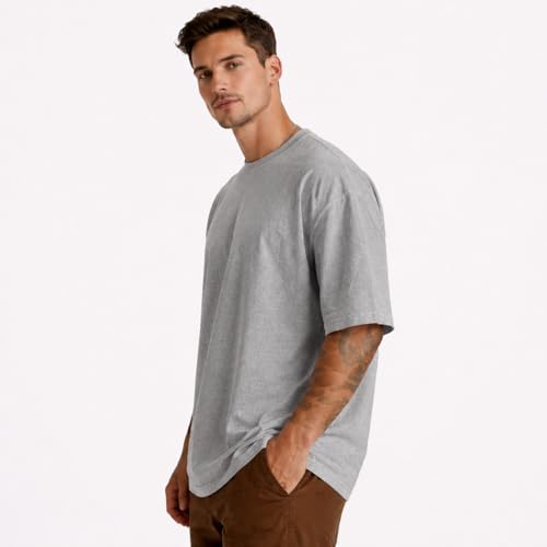 Image of Men's Oversized Round Neck Cotton T-Shirt for Men | Premium Soft Cotton Casual Loose Fit Half Sleeve Plain Tee Shirt