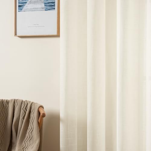 MIULEE Leinenoptik Voile Vorhänge Ösen 2er Hellbeige 140x245cm – Ansicht 3