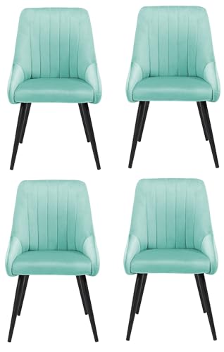Image of Finch Fox Morris Velvet Dining Chair for Living Room, Bedroom, Home Office with Black Metal Legs in Pista Color (Set of 4)