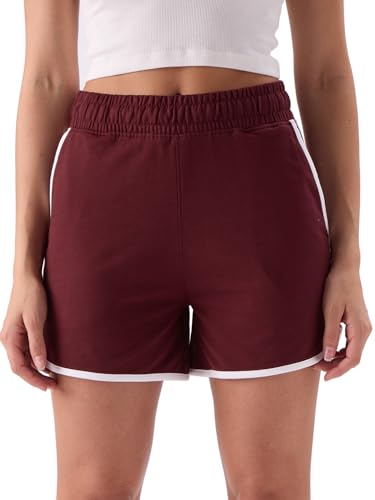Image of The Souled Store Burgundy Dolphin Women Regular Fit Solid Cotton Lounge Shorts