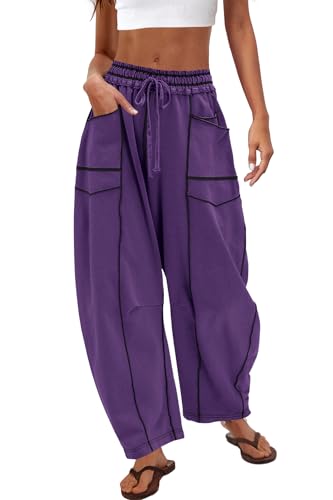 Nirovien Womens Barrel Sweatpants High Waisted Wide Leg Pants Drawstring Athletic Baggy Pants Lounge Sweats