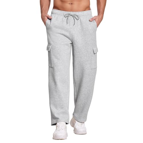 Fleece Sweatpants Men Baggy Drawstring Big and Tall Cargo Sweatpants Open Bottom Business Casual Pants with Pockets4