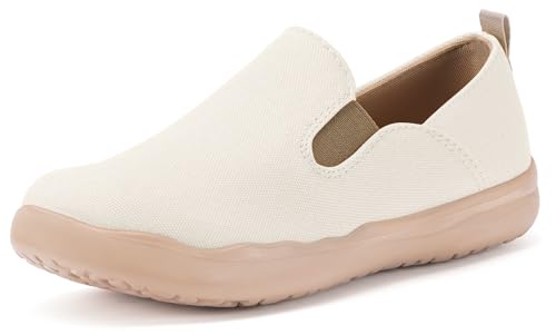Womens Travel Slip On Shoes Wide Width Canvas Loafers Casual Flat Walking Sneakers Non Slip Lightweight Work Shoes,41 Beige