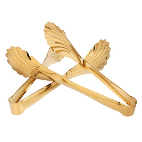 FUNOMOCYA 2Pcs Stainless Steel Serving Tongs Mini Appetizer Kitchen Tweezers Food Clamps for Buffets and Bbq Elegant Plated Scallop Design