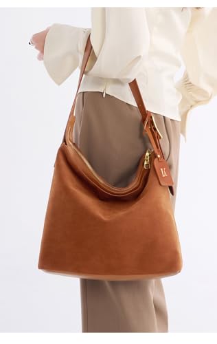 Image of Genuine Leather Suede Bags for Women, Vintage Handbag Purse Suede Hobo Bag Slouchy Bag Shoulder Crossbody Bag