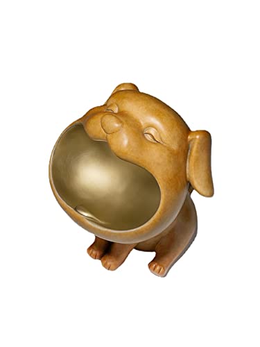 Tomzong Figuras de perro en miniatura de latón dorado, estatua de perro de boca grande, decoración de escritorio, caja de almacenamiento de joyas