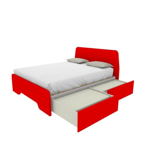 MOBILFINO CAMERETTE Cama de matrimonio 160 x 200 con cabeceros moldeados y cajones – Rojo, Derecha